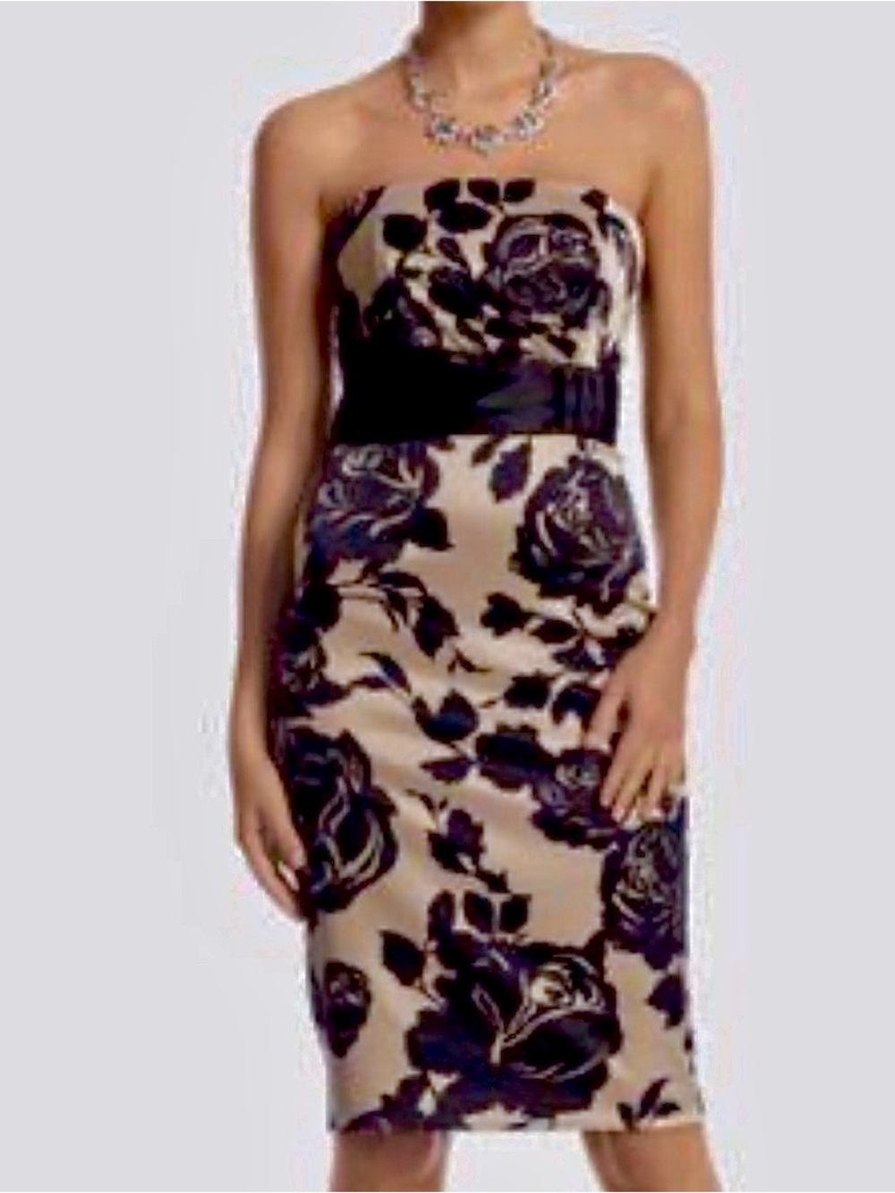 White House Black Market Strapless Satin Floral Dress - Picture 2 of 9